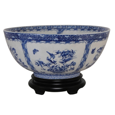 Blue & White Rose Medallion Porcelain Bowl with Base