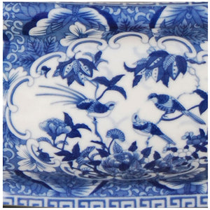 Birds & Butterflies Blue Porcelain Footbath with Base