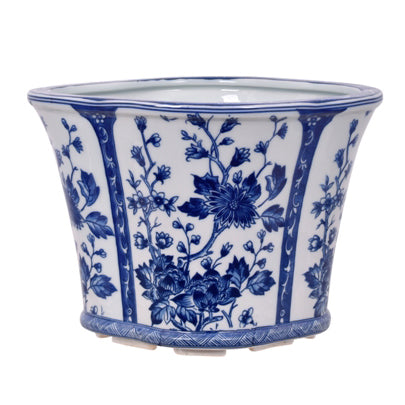 Blue & White Oval Porcelain Cachepot