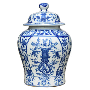 Blooming Blue & White Porcelain Temple Jar