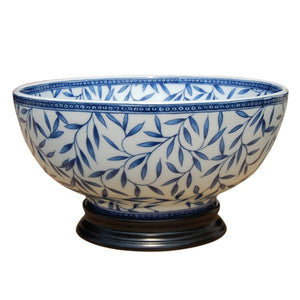 Blue & White Bamboo Porcelain Bowl with Base