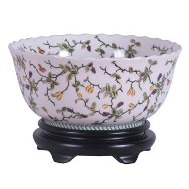Multi-Colored Vine Porcelain Bowl with Scalloped Edge and Base