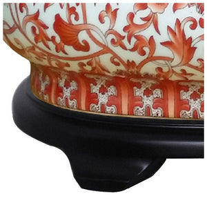 Coral Red Floral Porcelain Footbath with Base