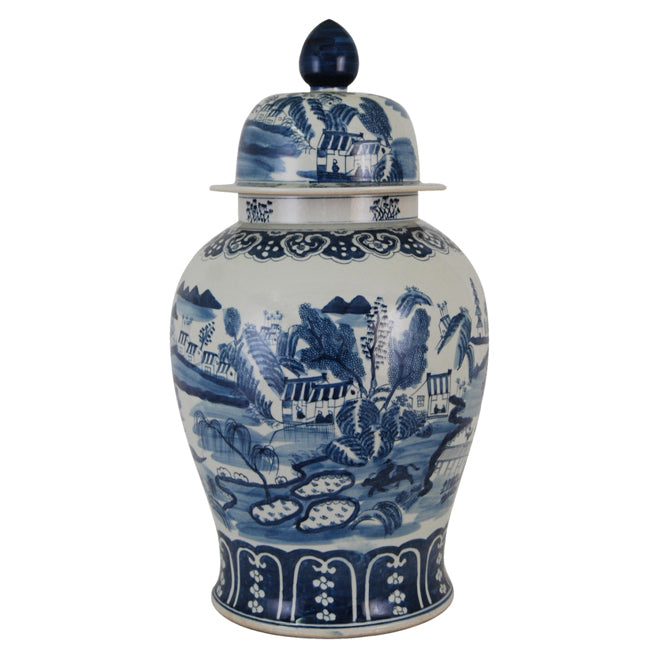 La Ciudad Blue & White Porcelain Canton Temple Jar