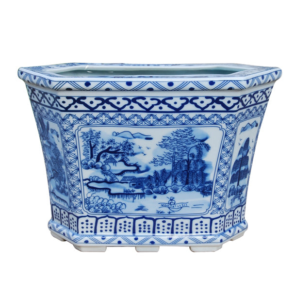plant pot blue and white Blue & White Six Side Porcelain Planter – English Traditions