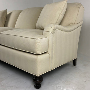 Signature Elements Sofa by Wesley Hall shown in Matrix Cream fabric and Espresso wood finish - corner view close up