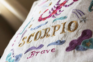 Scorpio Astrology Hand-Embroidered Pillow