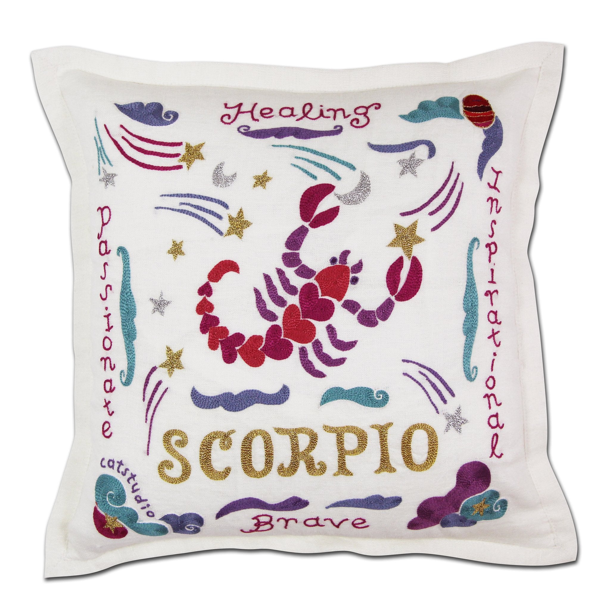 Scorpio Astrology Hand-Embroidered Pillow