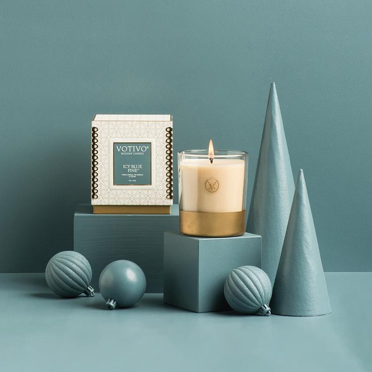 Icy Blue Pine Holiday Candle