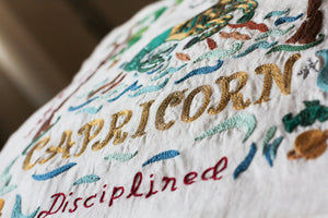 Capricorn Astrology Hand-Embroidered Pillow
