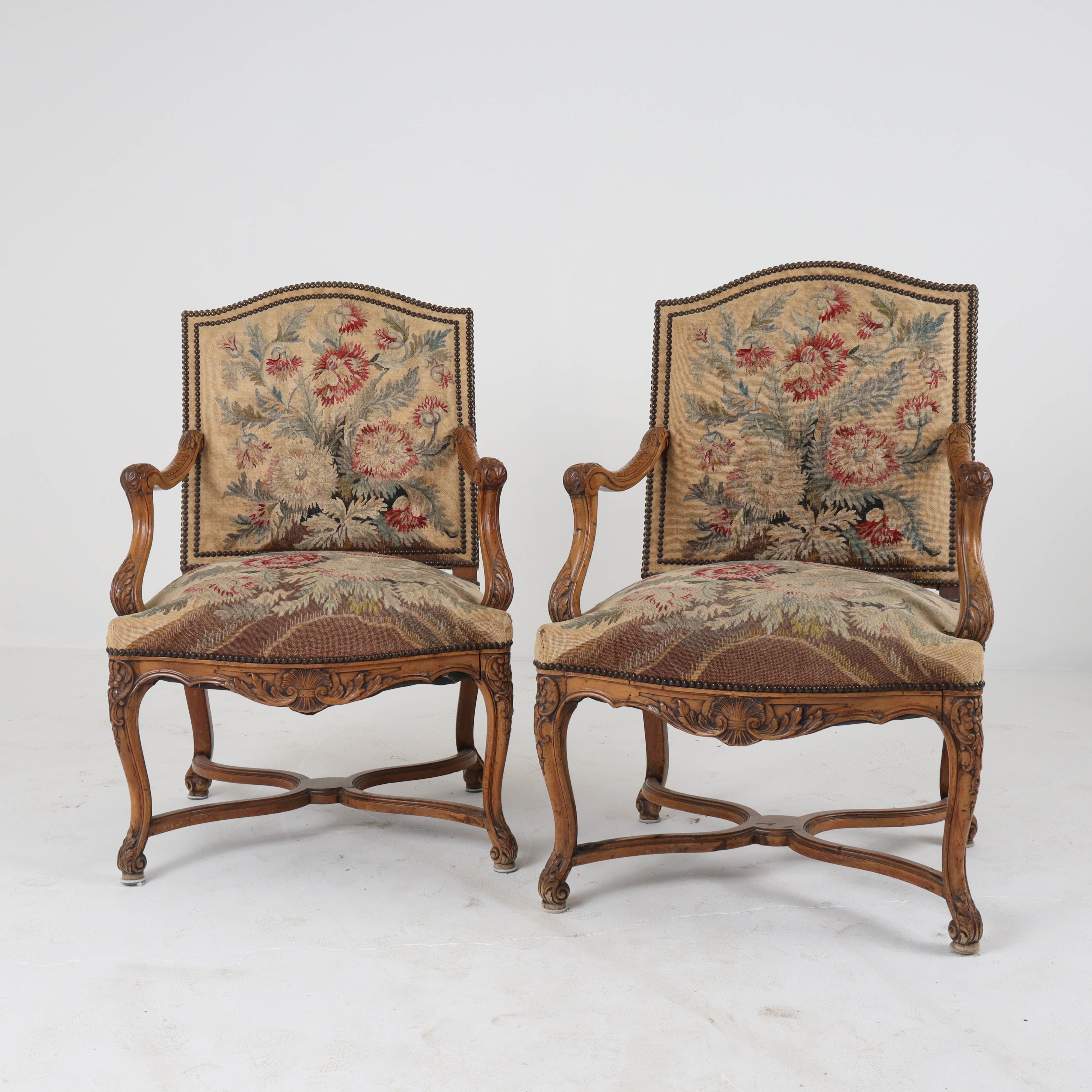 Pair of French Antique Needlepoint Fauteuil Chairs c1850 – English