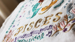 Pisces Astrology Hand-Embroidered Pillow