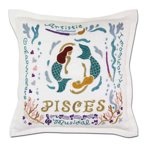 Pisces Astrology Hand-Embroidered Pillow