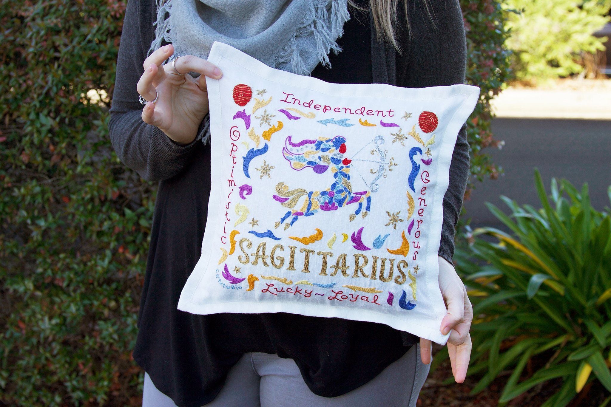 Sagittarius Astrology Hand-Embroidered Pillow