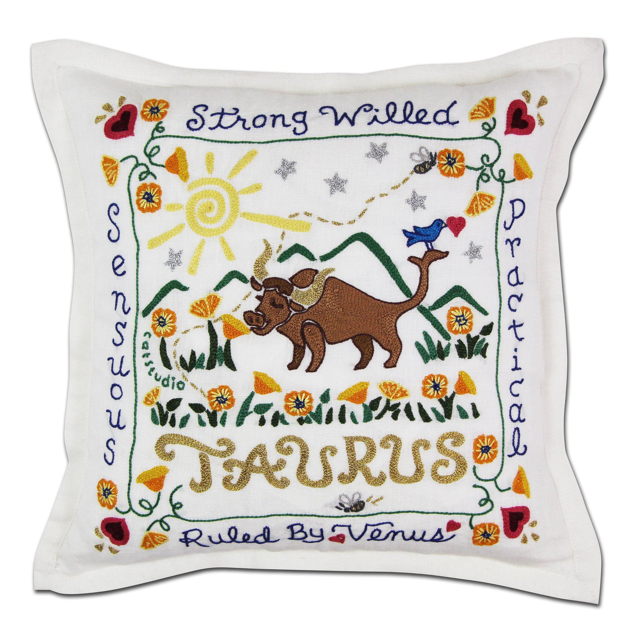 Taurus Astrology Hand-Embroidered Pillow